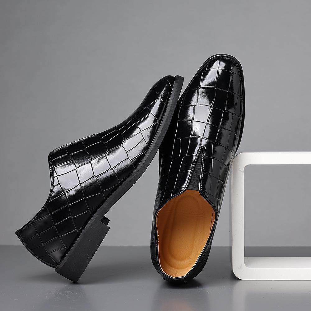 Men's Fashion Plus Size Black Stone Pattern Leather Slip-On Shoes