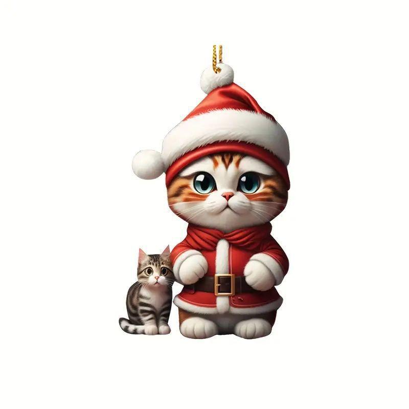 

Радостный акриловый кот Рождественский автомобильный шарм Креативное подвесное украшение для елки и домашней атмосферы
