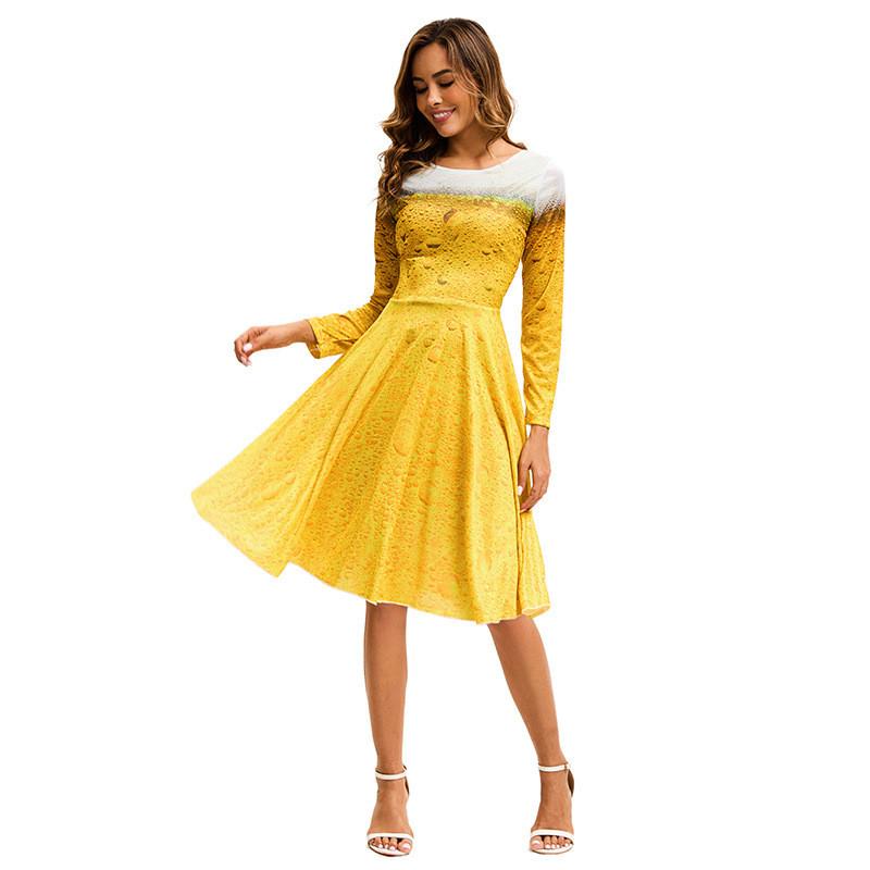 

Game Themed Polyester Carnival Costume For Men With Yellow Gradient Beer Pattern For Stage Performances Female,M