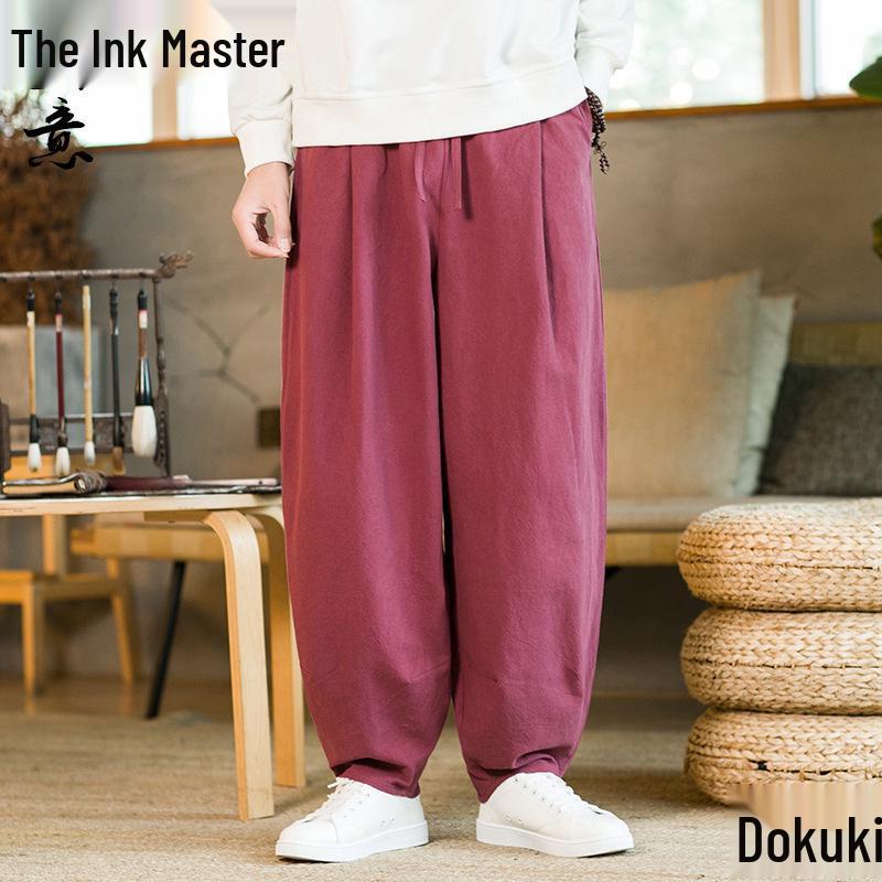 Men's Chinese Style Tai Chi Wide-Leg Pants: Spring/Autumn Martial Arts Cotton-Linen Bloomers