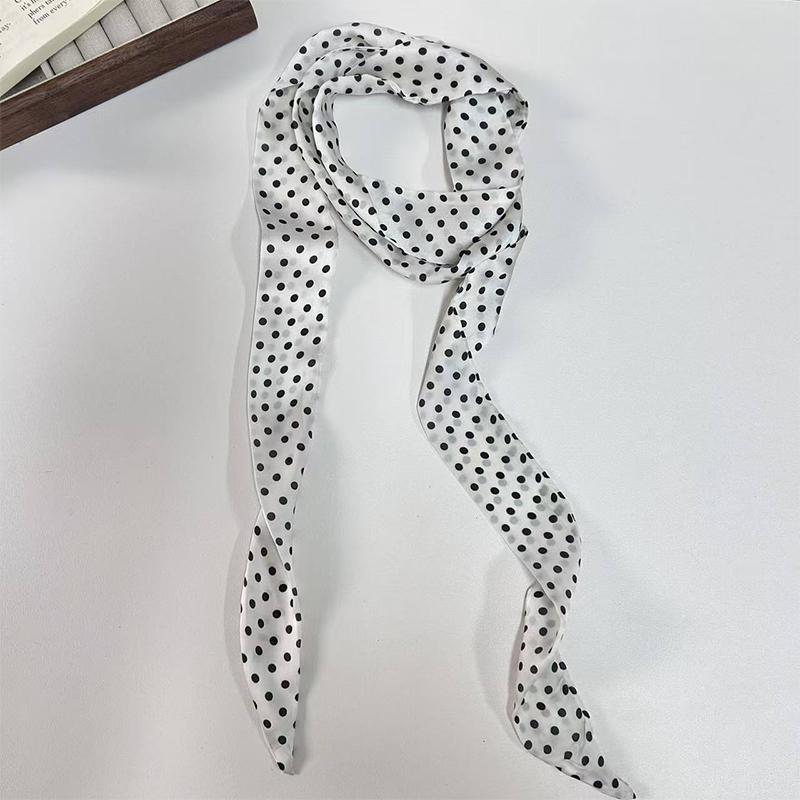 Women Narrow Long Scarf 190X4.5Cm Polka Dot Tie Bag Ribbon Headband Choker Streamer Lady Accessories