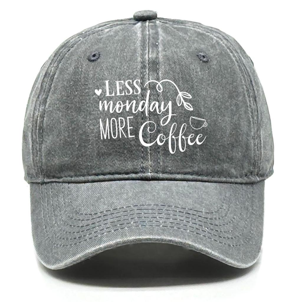 LESS Monday MORE Coffee" Print Snapback Baseball Hat, Sports Hat Slouchy Distressed Solid Casual Adjustable Baseball Cap
