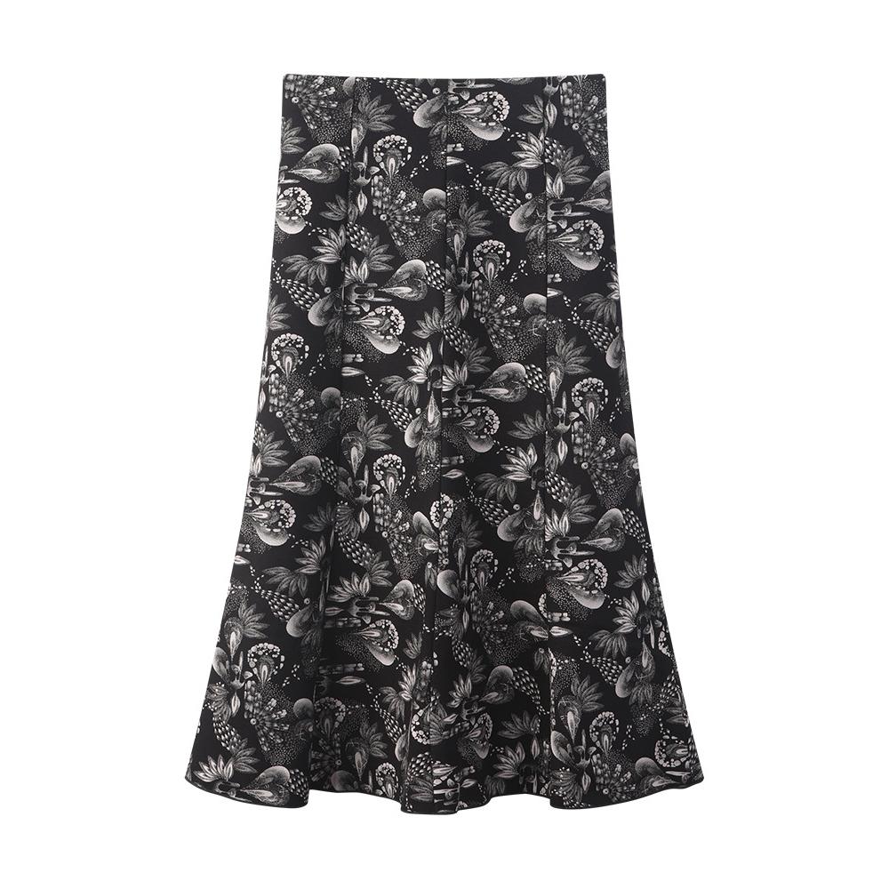 Women's Casual Printed Skirt, Floral Skirt, Trendy Temperament, A-line Skirt, Elastic Mid-length Skirt