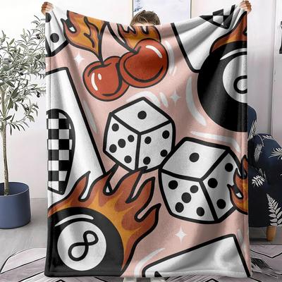 GUOYU Blanket Dice Black BALL Poker Throw Soft Flannel Throw Summer Blanket Lightweight Cozy Nap Blanket For Sofa Bed Travel
