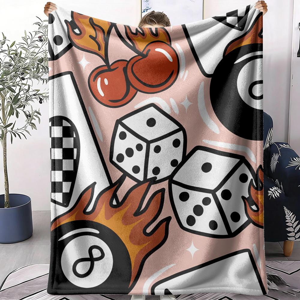GUOYU Blanket Dice Black BALL Poker Throw Soft Flannel Throw Summer Blanket Lightweight Cozy Nap Blanket For Sofa Bed Travel