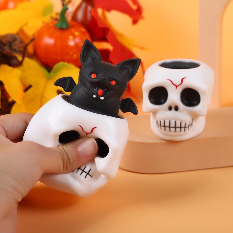 Unique Halloween Skull Stress Relief Toy With Bat Design For Fun Relaxation And Play