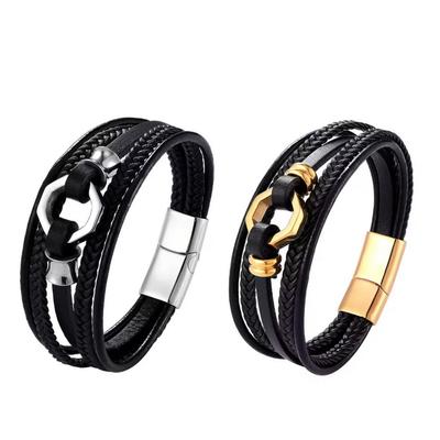 Bracciale Magnetico in Pelle Europea e Americana - Gioielli Intrecciati di Lusso per Coppia da Uomo