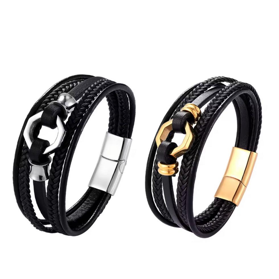 Europäisches und amerikanisches Lederarmband mit Magnetverschluss – Hochwertiger, gewebter Partnerschmuck für Herren