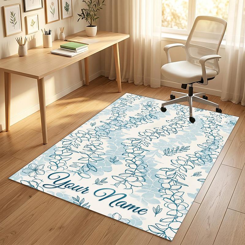 Floral Garden Theme Crystal Velvet Rug Personalized Custom Name Text Soft Floor Mat Home Decor