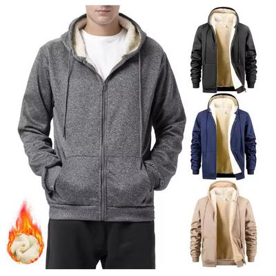Men's Winter Zipper Jacket Fleece Warm Hoodies Heavyweight Cardigan Casual Sports Long Sleeve Sweatshirts Windproof Hooded Coat