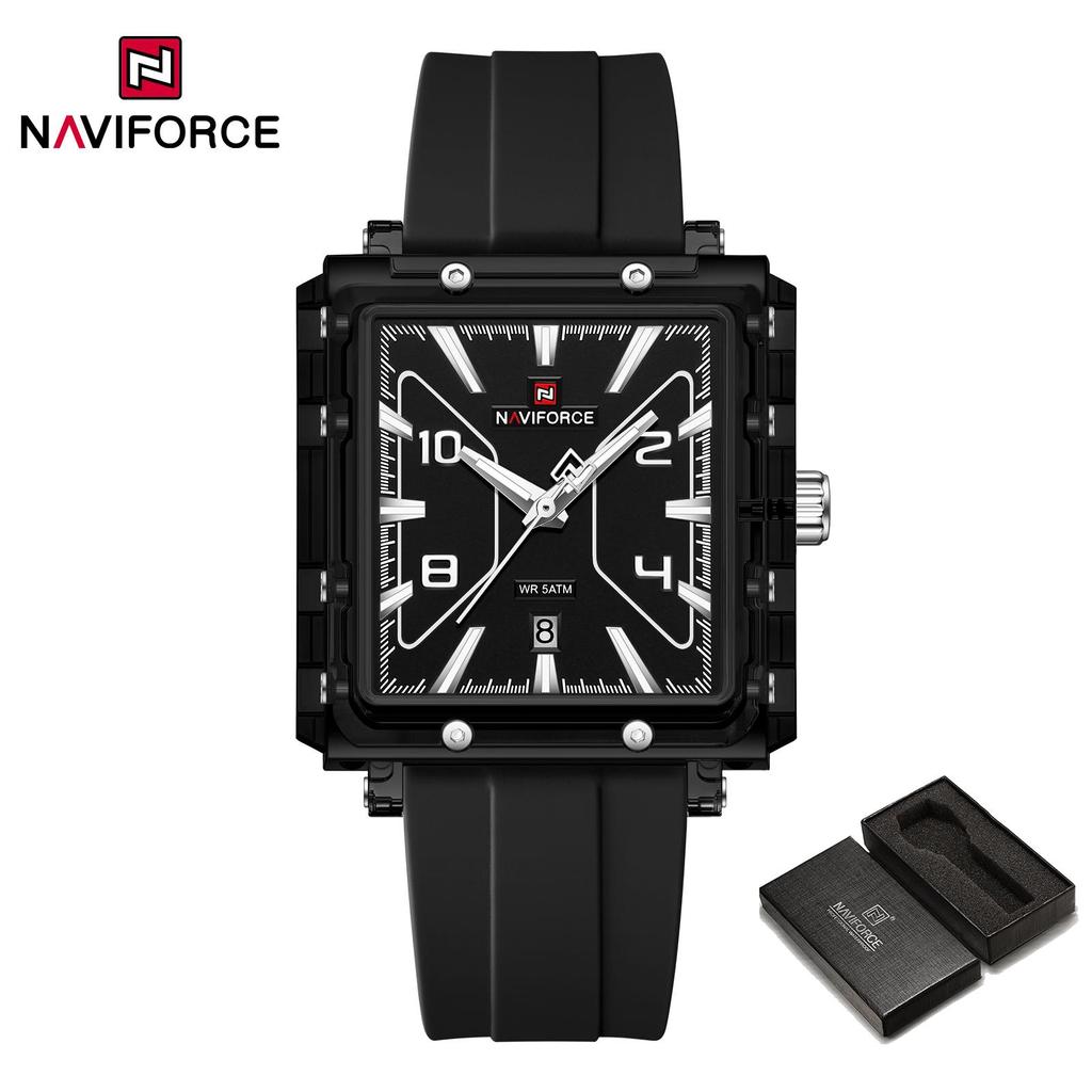 Naviforce Original Men Watch Lightweight Plastic Case Silicone Strap 50m Waterproof Luminous Pointer Square Men Fashion Casual Watch NF6112