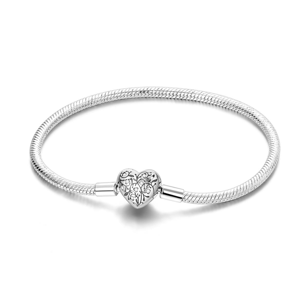 925 Silver Bracelet Fit  Chamrs Beads Diy For Woman Original Clasp Snake Chain Bracelet 17cm