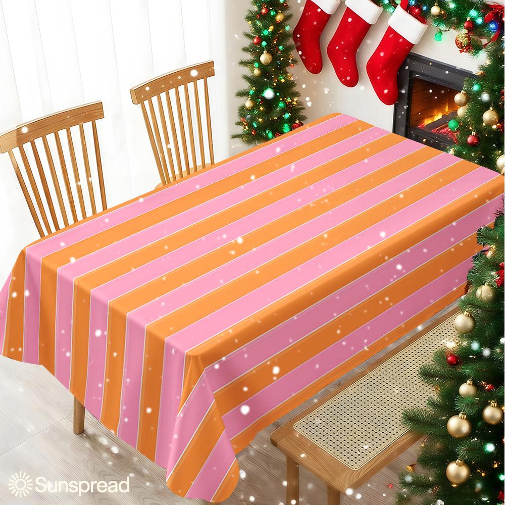 Pink & Orange Stripes Table Cloth Waterproof Tablecloth Spill Proof Table Cloth, Wipe Clean Table Cloth for Dining Camping