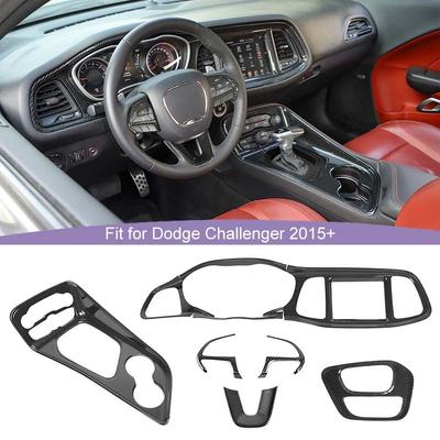  ABS Steering Wheel Central Control Dashboard Decoration Gear Shift Cover Sticker Fit For Dodge Challenger 2015 Up Interior Accessories