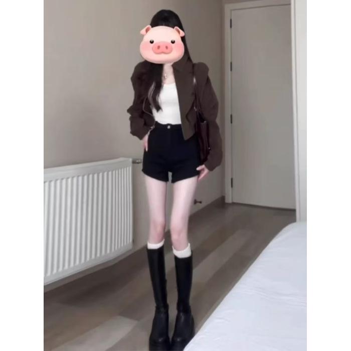 

Women s Winter 2025 Maillard Brown Short Jacket with Original Fabric & Inner Drawstring Small