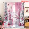 2D Flat Printing 2pcs Christmas Scene Curtain Pink and White Winter 100% Polyester Without Electricity Festive Wall Decor