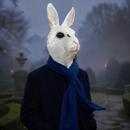 Maschera Costume di Halloween Confortevole Testa di Coniglio per Adulti, Cappuccio in Lattice di Coniglietto Realistico, Visione Illimitata Animale Carnevale Cosplay Festa Accessorio