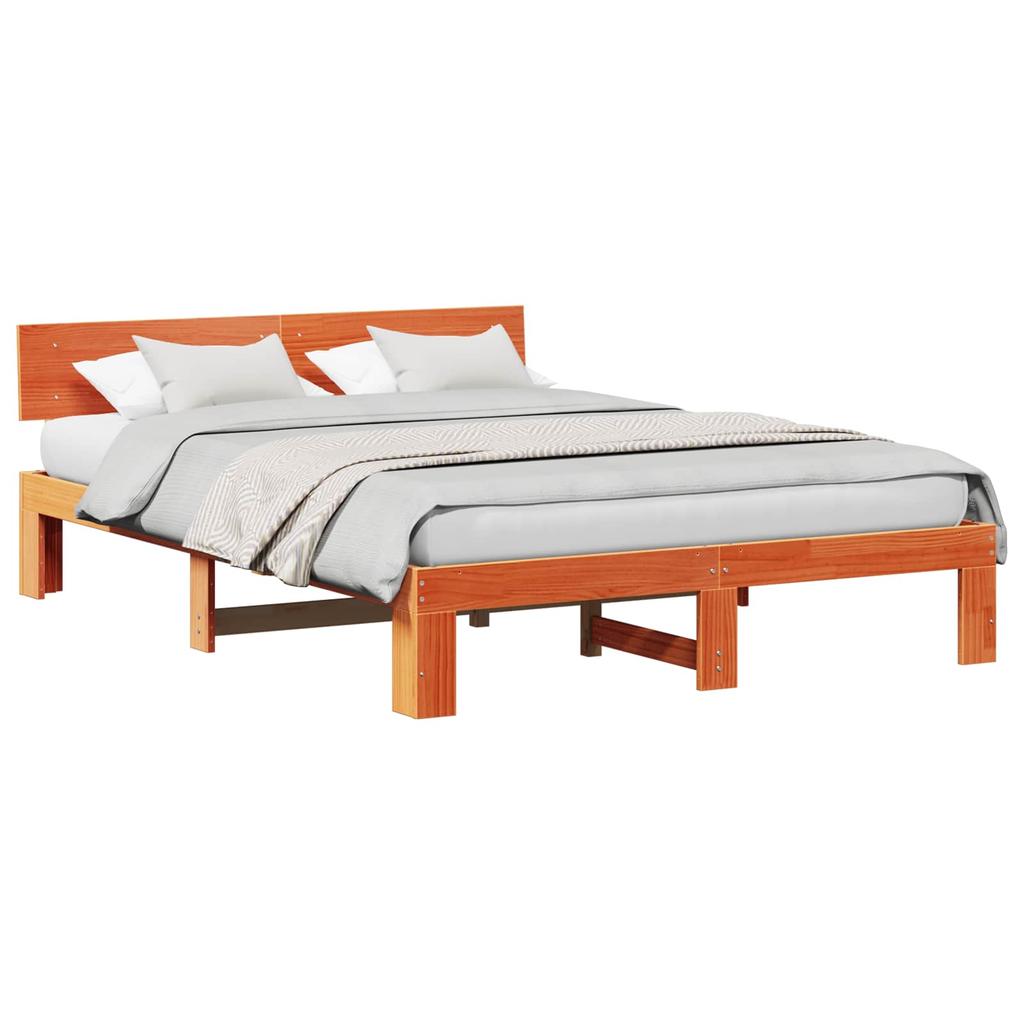 Bed Frame Wax Brown 140 x 200 cm Solid Pine Wood