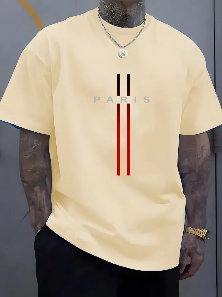 Summer Men's Cotton Casual Loose Large Size Paris Letter Pattern Printed Round Neck Short Sleeve Popular Holiday T-shirt