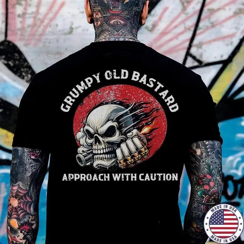 GRUMPY OLD BASTARD APPROACH WITH CAUTION Skull Black Print T-shirt XXL