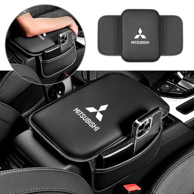1PC Leather Car Logo Armrest Box Pad Center Console Cushion Mat Accessories For ASX Lancer Pajero Outlander L200 EVO
