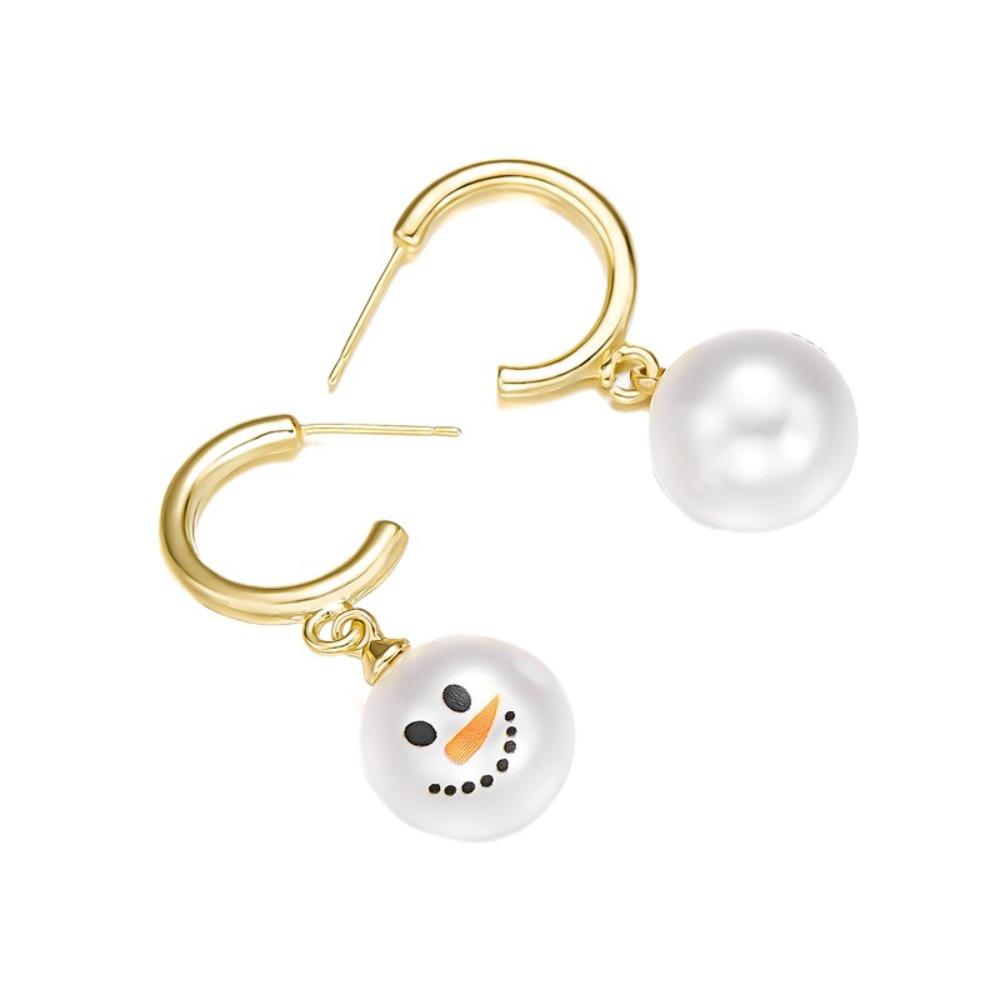 Snowflake Snowman Earrings Pearl Xmas Dangle Earrings Exquisite Christmas Earrings  Women