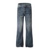 Mens Retro Washed Denim Jeans Straight Fit With Distressed Lightning Crack Detail Casual Slim Flare Trousers