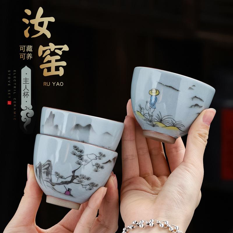 Antique fragrant cup hand-painted teacup single ceramic tea cup home master cup kung fu only tea set single cup tea cup