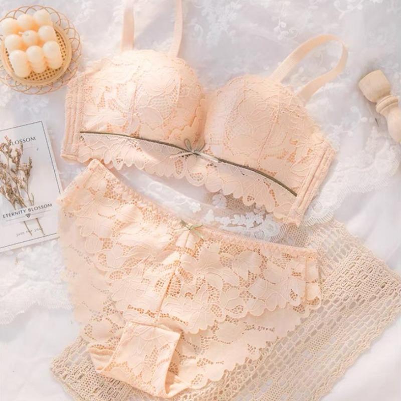 Small Chest Push-up Anti-sagging Lace Underwear Top Lift Thin Strapless Invisible Non-slip Bra Set