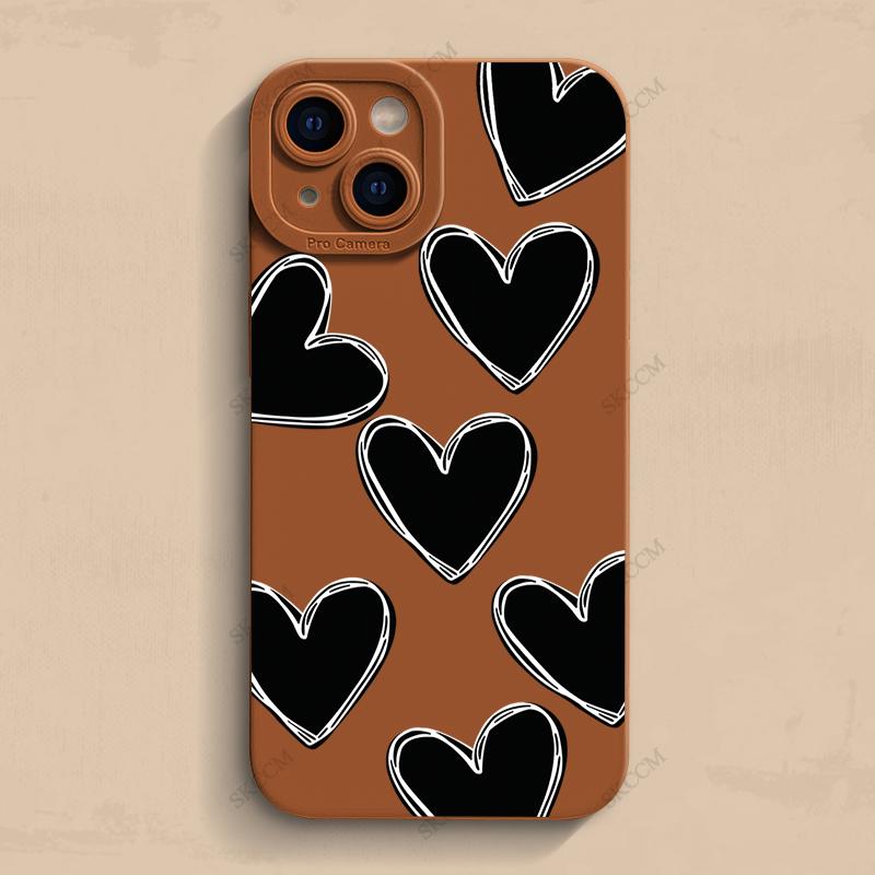 Luxury Black Love Heart Soft Silicone Phone Case For iPhone 15 14 13 12 11 Pro Max Mini XR X XS Max 7 8 Plus Shockproof Cover