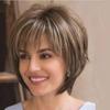 Women's Fashion Front Lace Short Mixed Color Straight Wig with Air Bangs