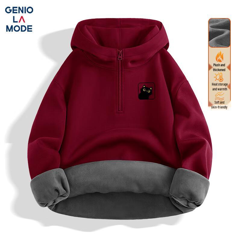GENIOLAMODE Men's Fleece-Lined Half-Zip Hooded Sweatshirt