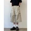 JOYZONE summer American retro tooling multi-pocket shorts pure cotton men's and women's loose wide-leg cropped pants trendy brand