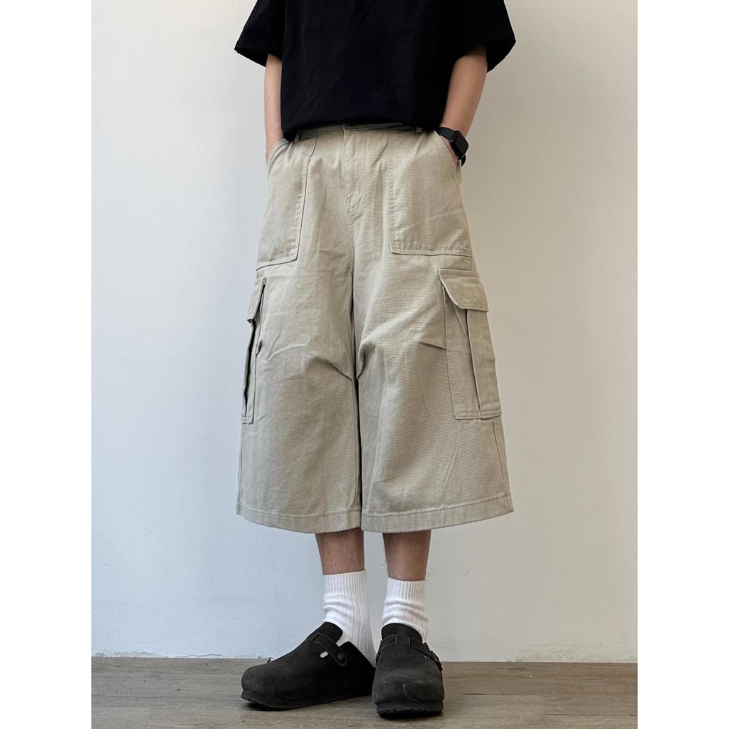 JOYZONE summer American retro tooling multi-pocket shorts pure cotton men's and women's loose wide-leg cropped pants trendy brand