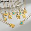 18K Gold Geometric Turquoise Necklace - Retro Fashion Stainless Steel Sweater Chain for Autumn and Winter