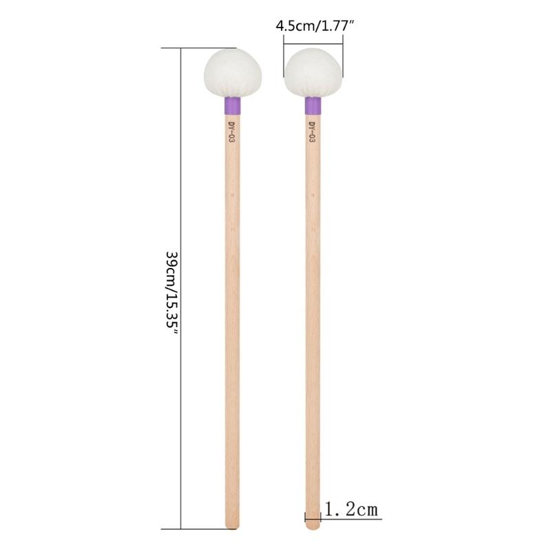 1 Pair Felt Head Timpani Mallet Drumstick Wood Handle Percussion Band Stick