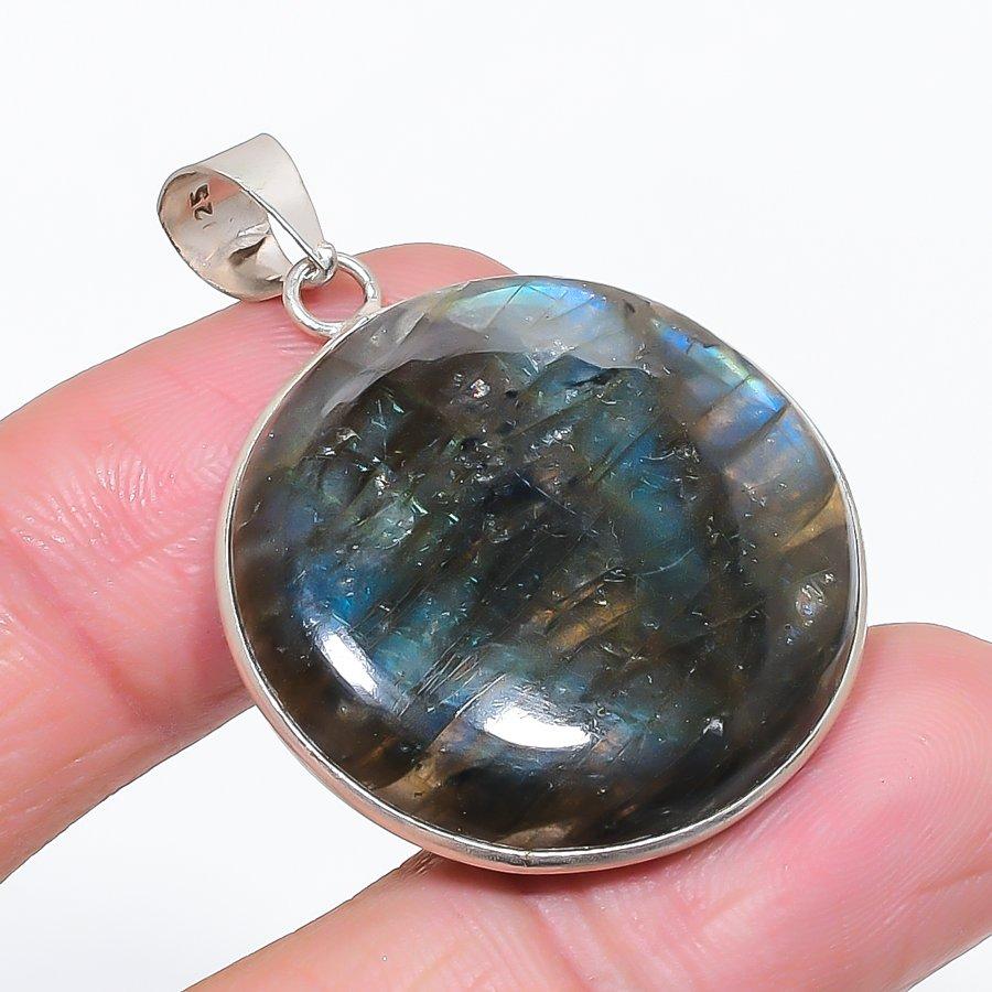 Natural Labradorite Gemstone 925 Sterling Silver Jewelry Pendant 1.69" E0c61