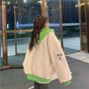 All-match Thick Coat Female Autumn and Winter Korean Version of Lamb Plush Fake Two-piece Stitching Loose Hooded Cotton Jacket