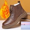 Boots Winter British Style Real Leather with Fleece Lining Cotton-Padded Leather Boots Men's Retro Workwear Non-Slip Ankle Boots