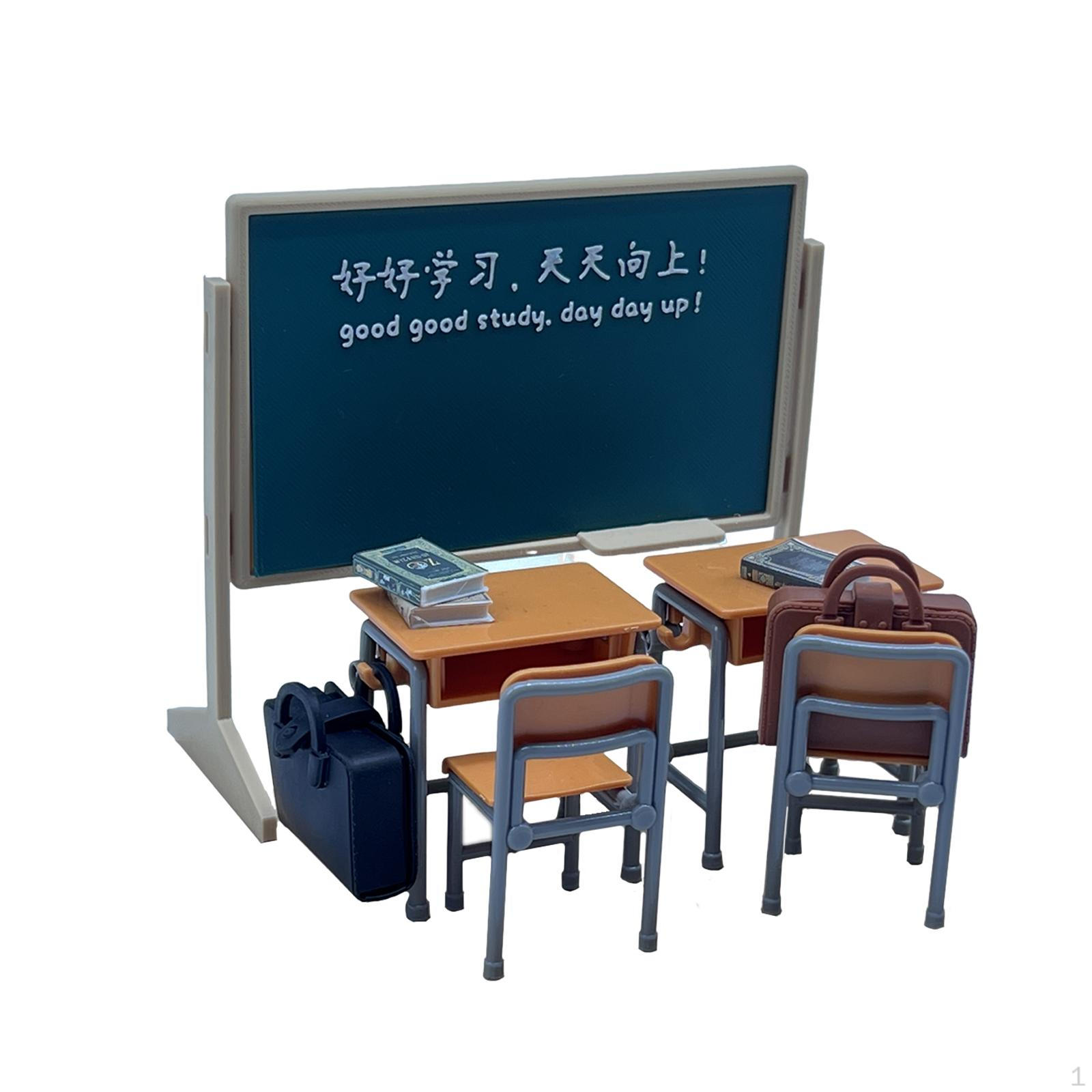 

Dollhouse Blackboard Desk and Chair Model Room Scene Decoration 1:12 Scale Decorative Accessory Mini