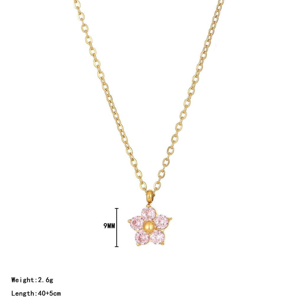Fashion Sweet Non-tarnish 18K Gold Plated Stainless Steel Cute Zircon Flower Pendant Necklace for Women Girls Daily Gift