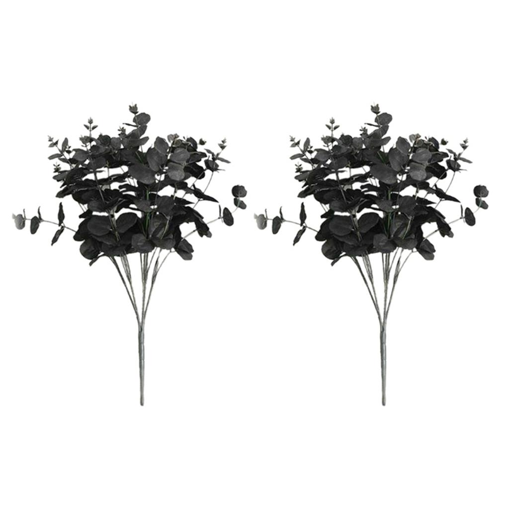 A84E-2X 20 Heads Artificial Black Eucalyptus Fake Flower Plant Wedding Party Decoration