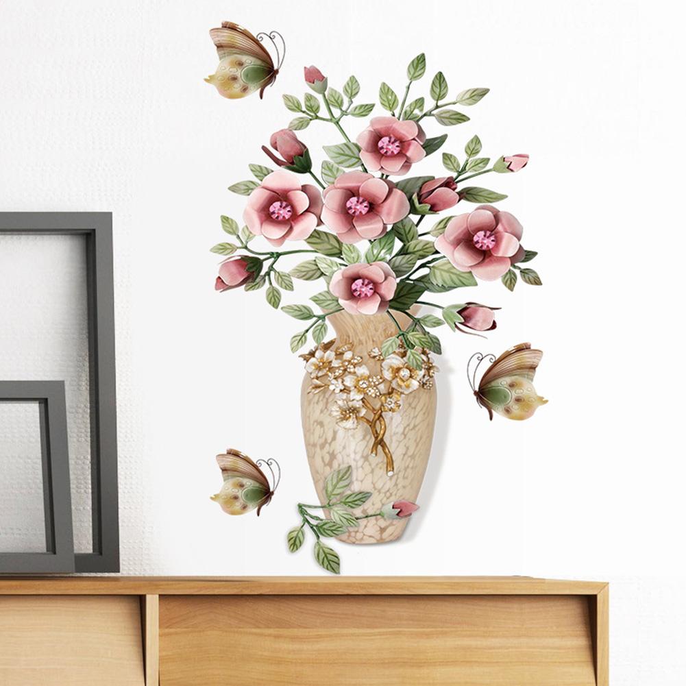 3d Flowers In Vase Self-adhesive Wall Stickers Chinese Style Wall Art For Bedroom Living Room Wall Decoration