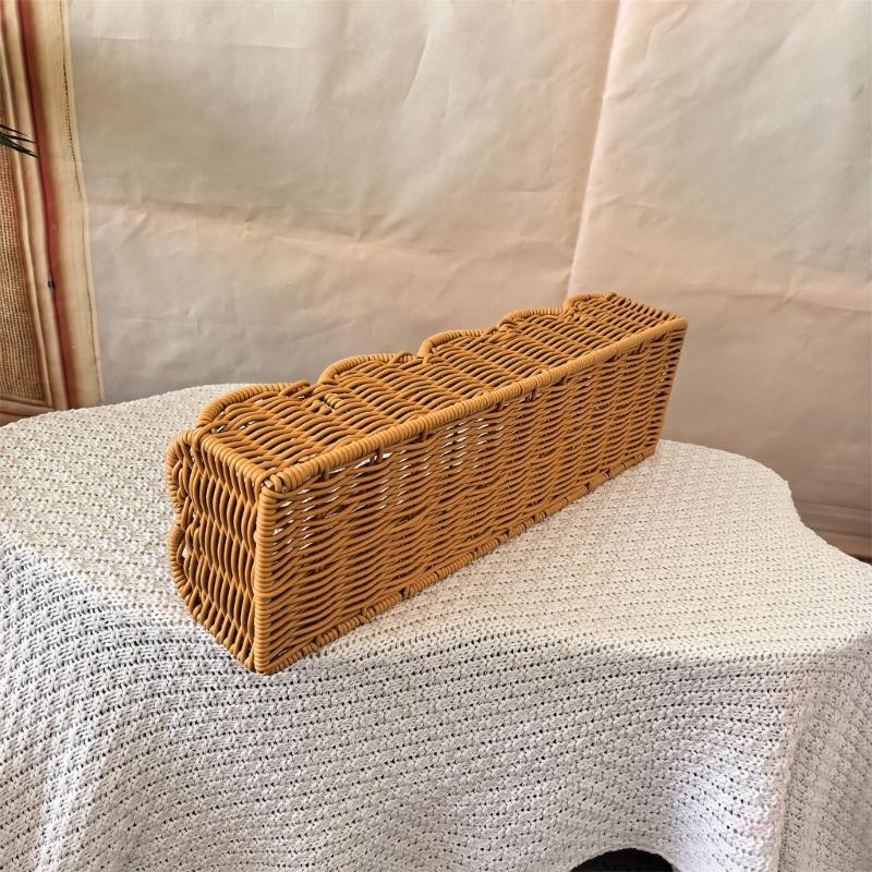 Rectangular Plastic Basket Decorative Rattan Weave Pattern Functional Storage For Home Decoration Practical Container