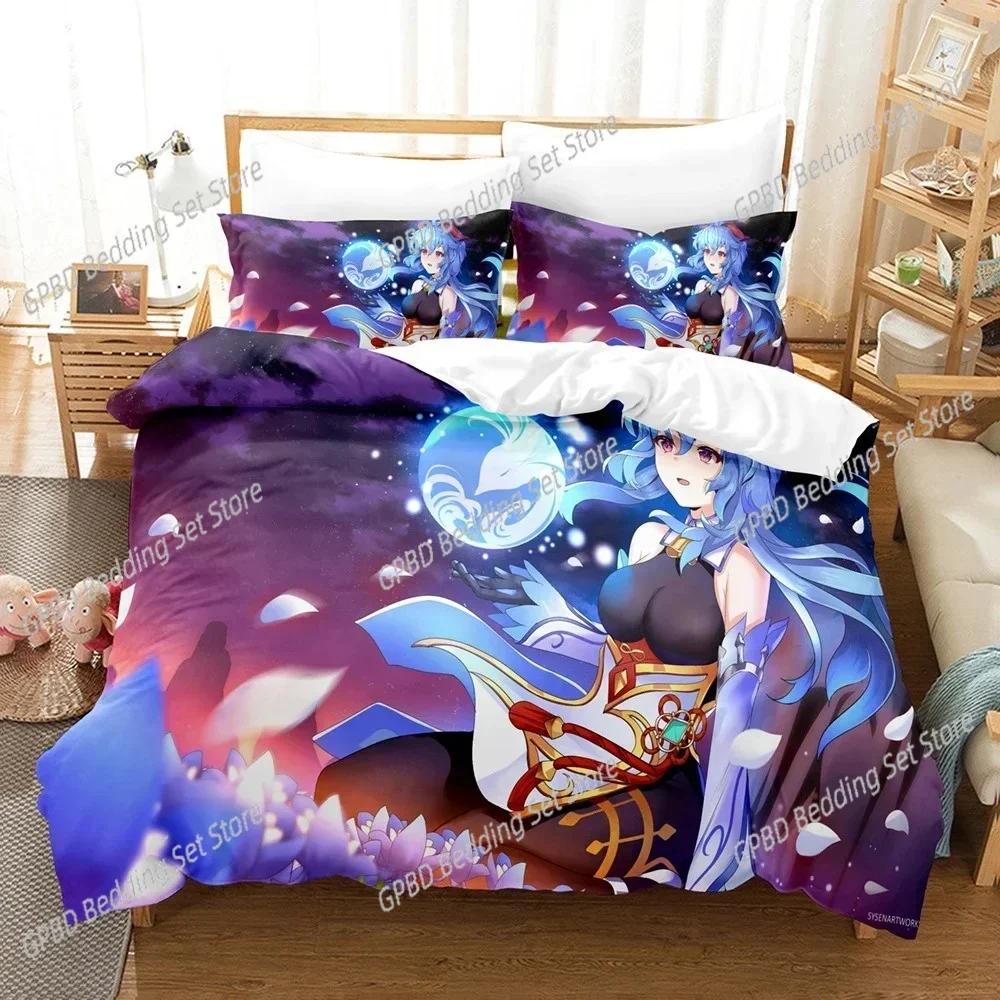 Luxury New 3D Print Digital Printed Games Genshin Impact Bedding set With Winter Home Polyester Quilt Cover With Cartoon Pattern
