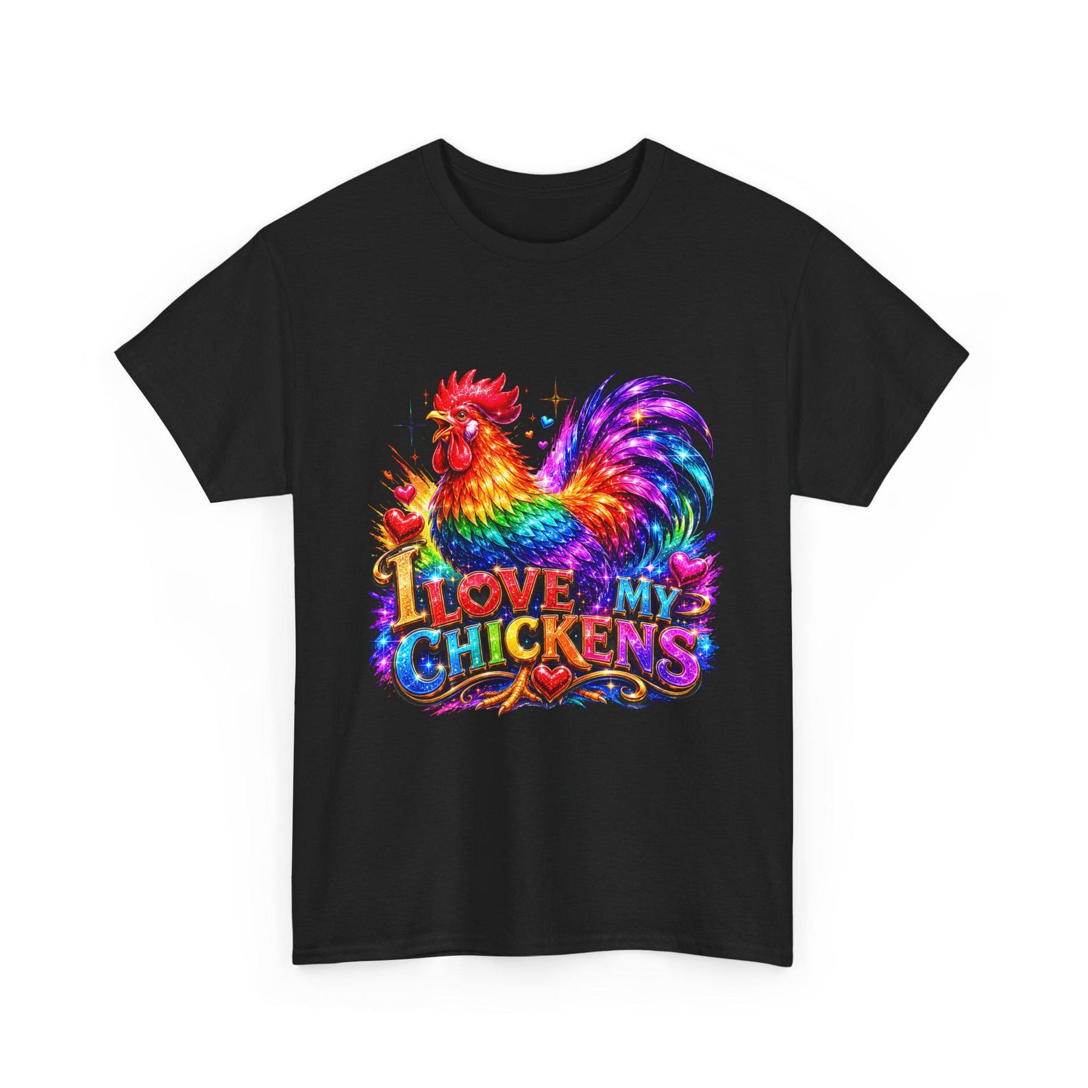 Rainbow Rooster Tee,Colorful Farm Chicken Lover Gift Hen Mom Country Unisex Heavy Cotton Tee 2XL