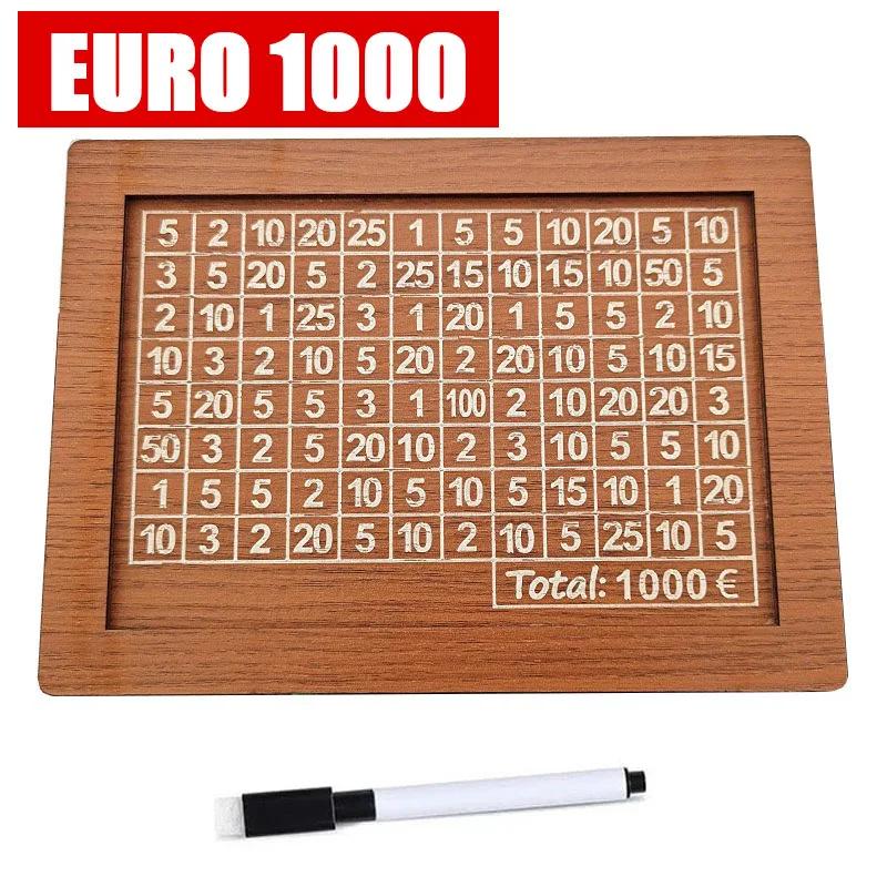 Euro Dollar Saving Money Box Handmade Wooden Cash Vault Piggy Bank with Money Goals Numbers for Kids Adults Gifts