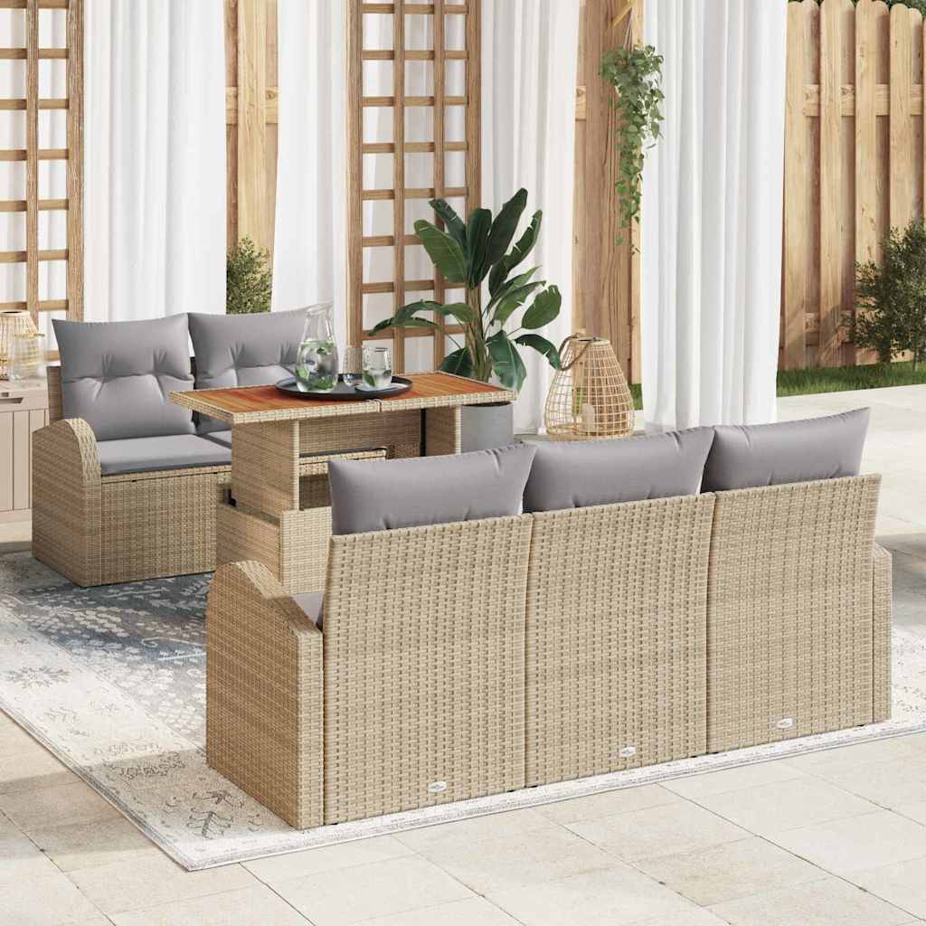 Garden Sofa Set with Storage 6 Pcs Beige Poly Rattan