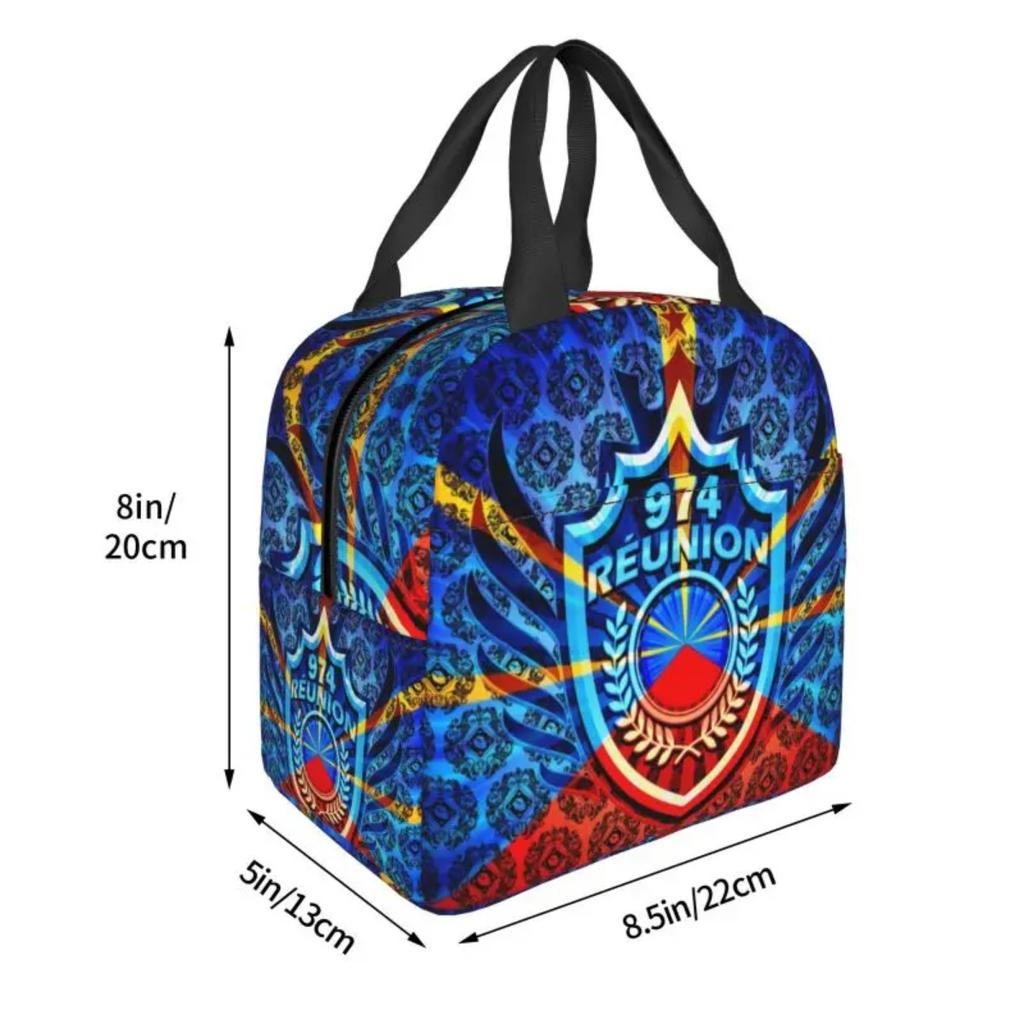 974 Reunion Island Insulated Lunch Bags for Women Maveli Coat of Arms Portable Cooler Thermal Bento Box School