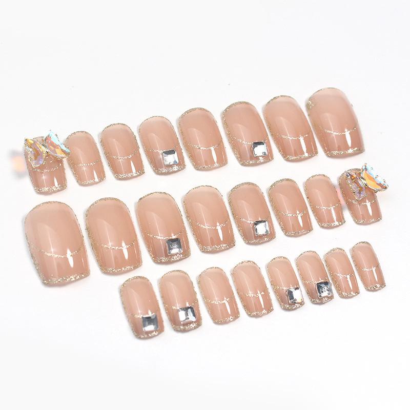 Diamond Crystal Butterfly Gold Powder False Nail Patches for Parties